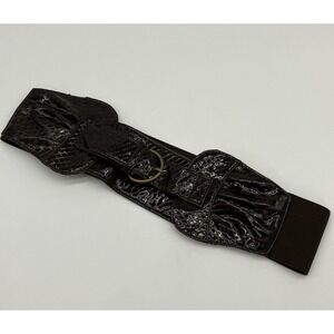 Vintage 80's 90's Wide Brown Elastic Belt S/M Faux Snakeskin Ren Faire Steampunk